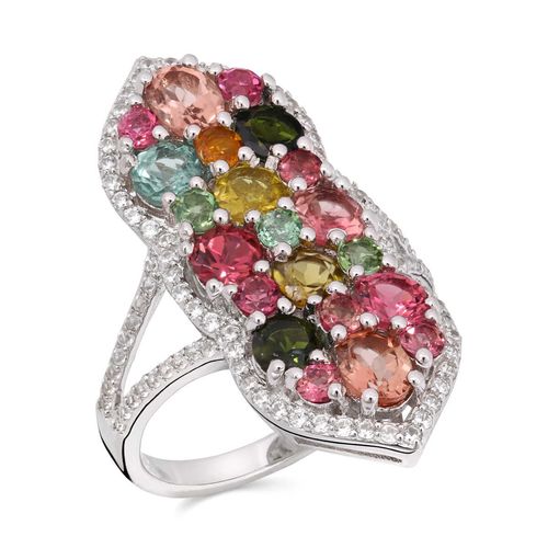 Anel em Prata com Turmalinas Coloridas e Zirconias 4 pts 178936