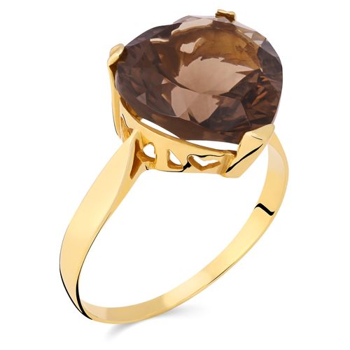 Anel em Ouro 18 k com Quartzo Fumê Coração 106048