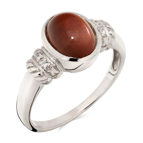 Anel em Prata 925 com Escapolite Olho de Gato e Topázios Brancos 160479