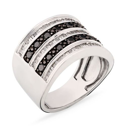 Anel em Prata com Diamantes Negros e Brancos Aprox. 1 ct 120886