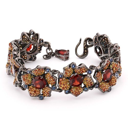 Pulseira em Prata Luxo Floral com Granadas e Safiras Coloridas 175174