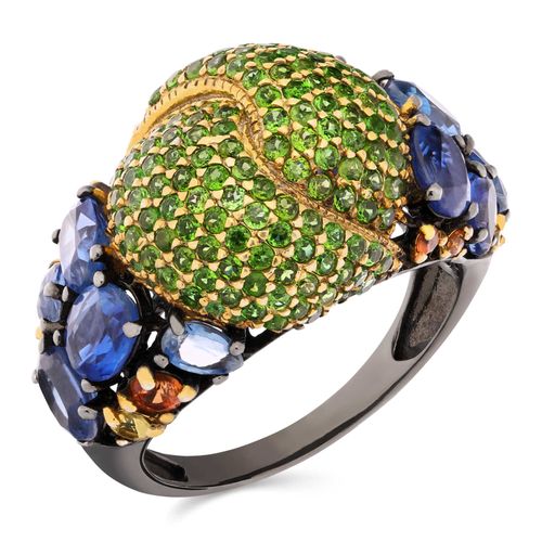 Anel em Prata Luxo com Chromediopsides, Kiantes e Safiras Laranjas 185470