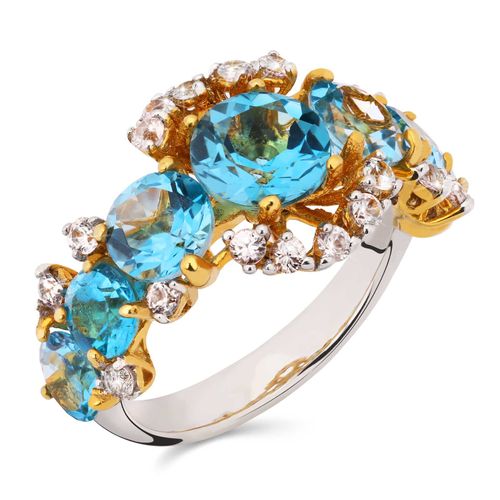 Anel em Prata Luxo com Topázios Azuis e Zircônias 185283