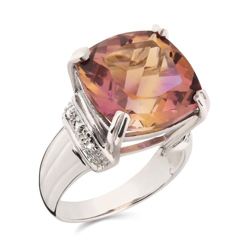 Anel em Prata 925 com Ametista Bi-Color e Topázios Brancos 155229 Anel em Prata 925 com Ametista Bi-Color e Topázios Brancos 155229