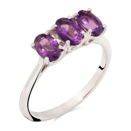 Meia Aliança em Prata 925 com Ametistas 166845 Meia Aliança em Prata 925 com Ametistas 166845