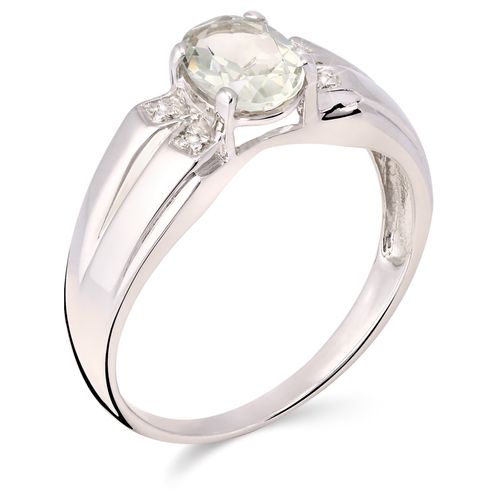 Anel em Prata 925 com Ametista Verde e Topázios Brancos 160526