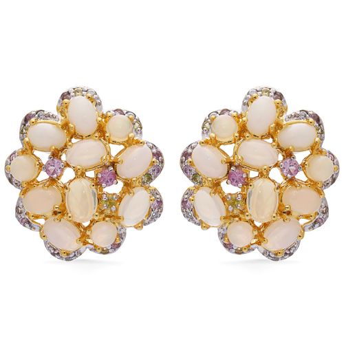 Par de Brinco em Prata Luxo com Opalas e Safiras Coloridas 195453