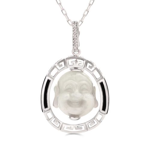 Pingente em Prata 925 Buda com Jade, Ônix e Diamantes 103730