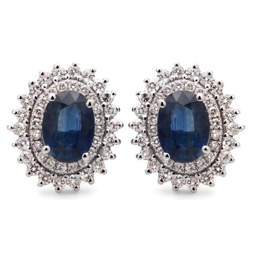 Par de Brinco em Ouro Branco 18k com Safiras Azuis e Diamantes Brancos 191502