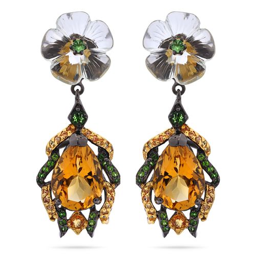 Par de Brinco em Prata Luxo Flor de Pedras Naturais 194979