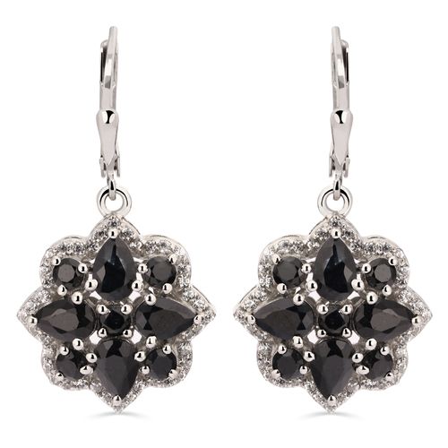 Par de Brinco em Prata 925 Flor com Safiras e Zirconias 192716