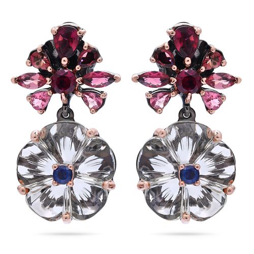 Par de Brinco em Prata Luxo Floral com Pedras Naturais 195010