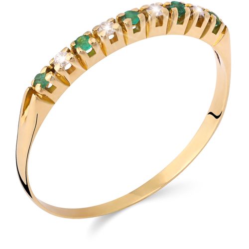 Meia Aliança em Ouro Amarelo 18 k com Esmeraldas e Diamantes 198930 Meia Aliança em Ouro Amarelo 18 k com Esmeraldas e Diamantes 198930