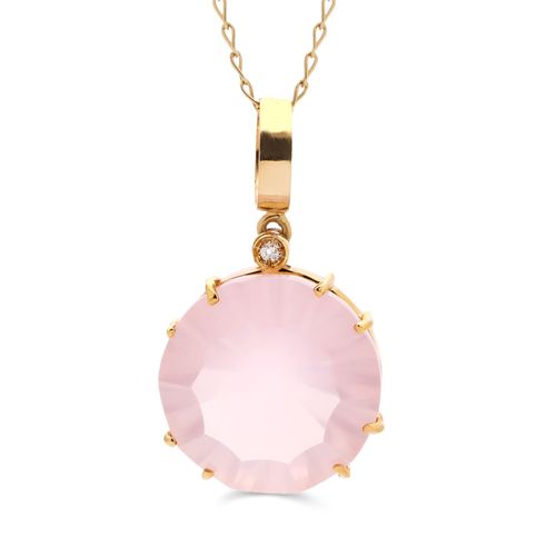 Pingente em Ouro Amarelo 18k com Quartzo Rosa e Diamante 102949