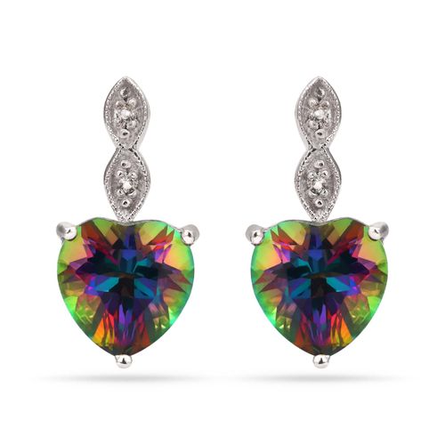 Par de Brinco em Prata 925 Coração Com Topázios Misticos Topázios Brancos 155591