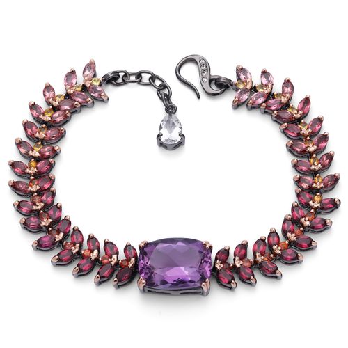 Pulseira Linha Premium em Prata 925 com Ametistas,Topázios Brancos,Rodolitas,Turmalinas Rosas,Safiras Laranjas,Zircônias 194836