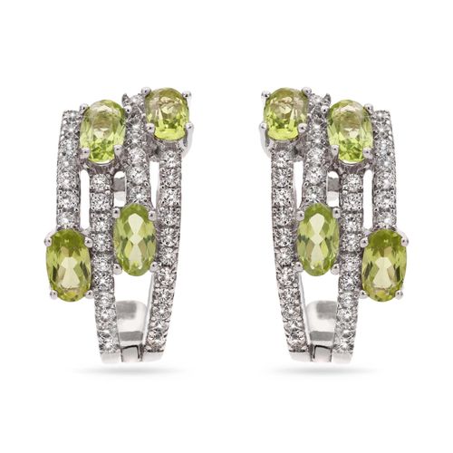 Par de Brinco em Prata 925 Meia Argola com Peridotos 156708