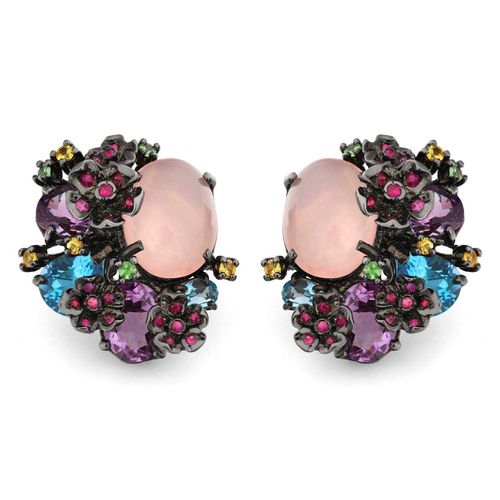 Par de Brinco em Prata Luxo Floral com Mix de Pedras Naturais 140542