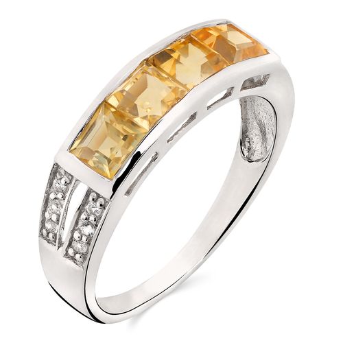 Meia Aliança Em Prata 925 com Citrino Carre e Topázio Branco 154410