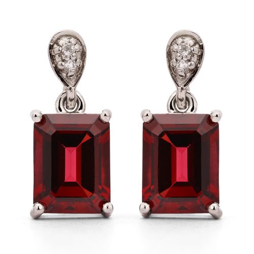 Par de Brinco em Prata Com Rodolita Retangular e Topázios 173266