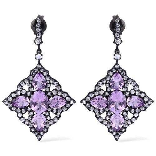 Par de Brinco em Prata Luxo Setara Ametistas e Topázios Brancos 144110