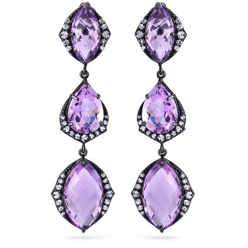 Par de Brinco em Prata Luxo Setara com Ametistas e Topázios Brancos 131465