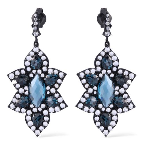 Par de Brinco em Prata Luxo Setara com Topázios Azuis e Topázios Brancos 144181