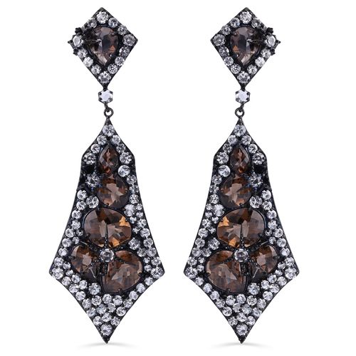 Par de Brinco em Prata Luxo Setara com Topázios Fumês e Topázios Brancos 127427