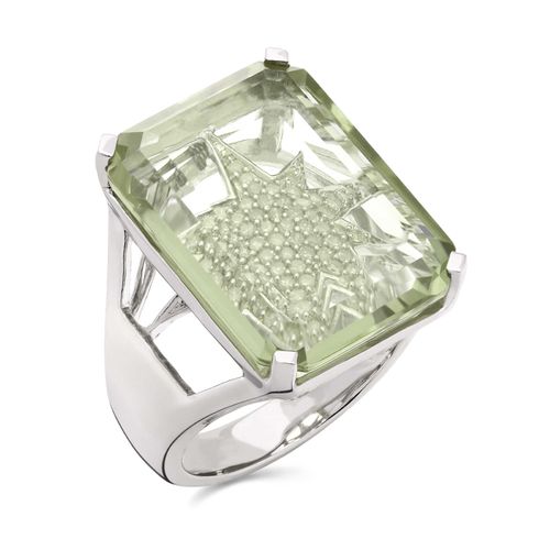 Anel em Prata 925 com Prasolita e Diamantes 126009