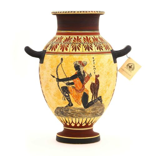Ânfora com Desenho Grego com 2 Alças Pequenas em Cerâmica 30 cm 143362