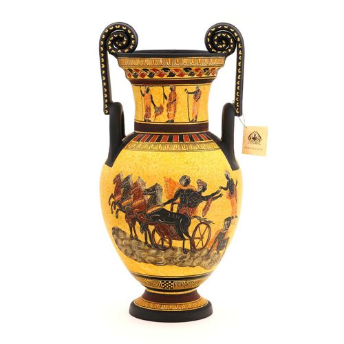 Ânfora com Desenho Grego e 2 Alças Caracol Trabalhadas em Cerâmica 45 cm 143363