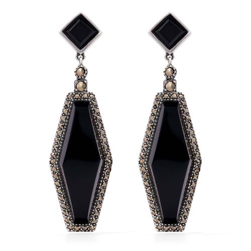 Par de Brinco em  Prata com Ônix e Marcassitas 100263