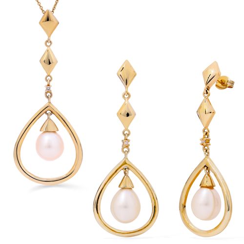 Par de Brinco e Pingente Em Prata com Pérolas de Água Doce 132431