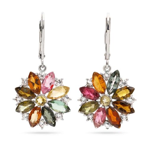 Par de Brinco em Prata com Turmalinas Coloridas e Zircônias Aprox. 5,73 cts 143073