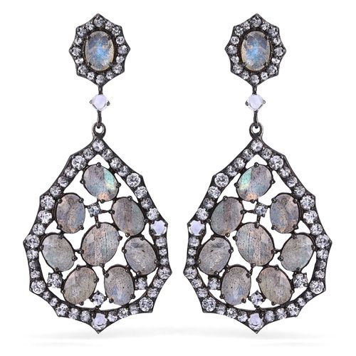 Par de Brinco em Prata Luxo Setara com Labradorita e Topázios Brancos 121629