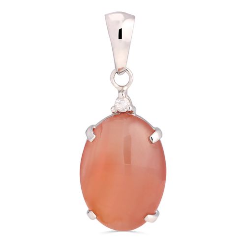 Pingente em Ouro Branco 18k com Jade Salmão e Diamantes 141339