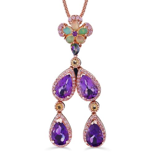 Pingente em Prata Luxo Florzinha Ametistas,Opalas,Citrinos,Safiras Rosas 195148