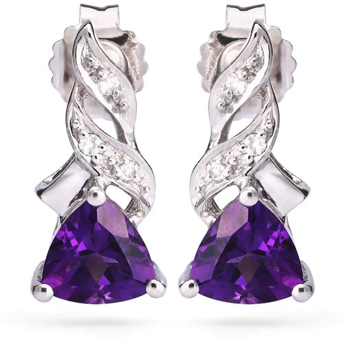 Par de Brinco em Prata 925 cm Ametistas e Safiras Brancas 172214