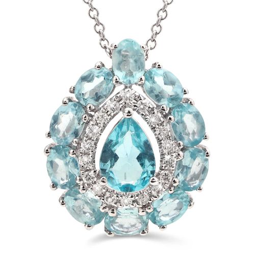 Pingente em Ouro Branco Gota com 11 Apatitas e 18 Diamantes aprox. 2,40 cts 191460