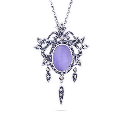 Pingente em Prata Chandelier  com Jade Lilás e Marcassitas 142852