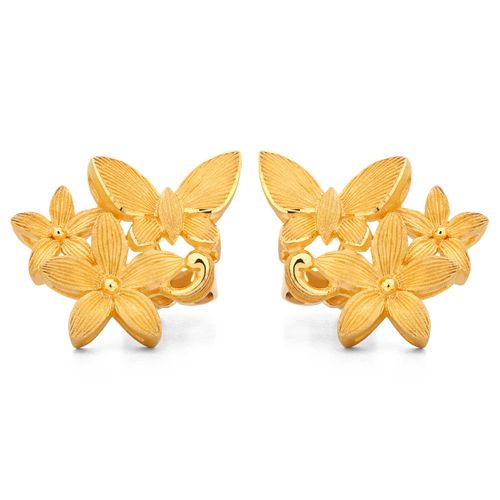 Par de Brinco em Ouro Amarelo 24k Prima Gold Borboletas 143185