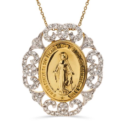 Pingente em Ouro Amarelo Nossa Senhora das Graças com 84 Diamantes Aprox. 45 pts 191464