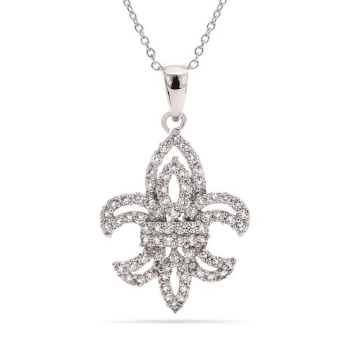 Pingente em Prata 925 Flor de Lis com Zirconias 183447