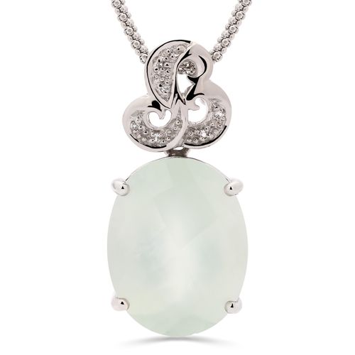 Pingente em Prata 925 com Prenita Oval e Topázios Brancos 155710