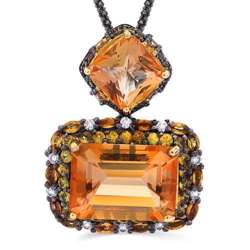 Pingente em Prata Luxo Com Quartzo Sunset e Safiras Laranjas,Safiras Amarelas, Zircônias 195151