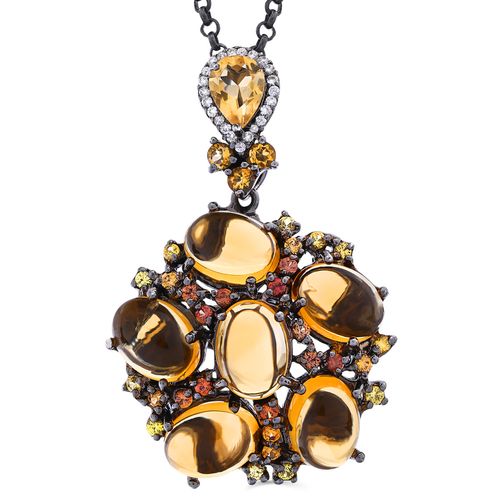 Pingente em Prata Luxo com Citrinos, Safiras Laranjas e Zircônias 195162