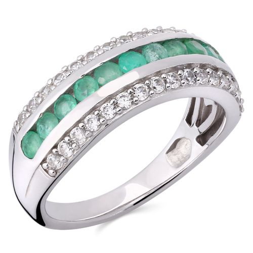 Meia Aliança em Prata 925 com Esmeraldas e Zirconias 199378