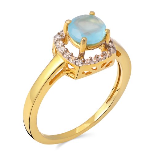 Anel em Prata 925 Solitário com Calcedônia Azul e Zircônias 196864