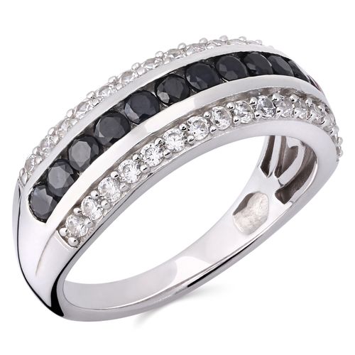 Meia Aliança em Prata 925 Com Safiras e Zircônias 199379 Meia Aliança em Prata 925 Com Safiras e Zircônias 199379