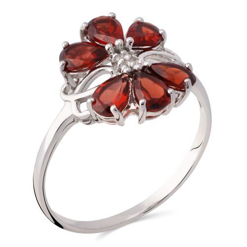 Anel em Prata 925 com Granadas e Topázios Brancos 167494 Anel em Prata 925 com Granadas e Topázios Brancos 167494